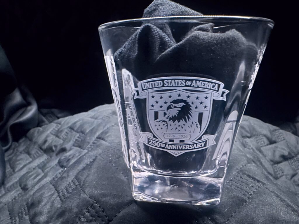 250th Anniversary eagle rocks glass