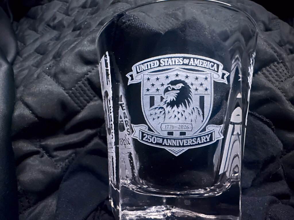 250th Anniversary eagle rocks glass, second view